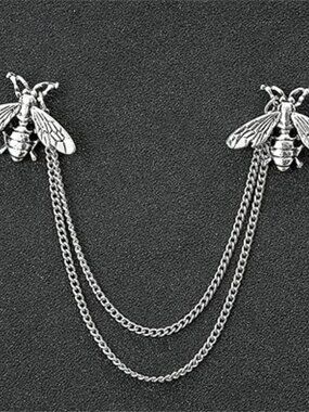 New Honey Bee Brooch Silver Cute Bee with Hanging Chain Tassel Statement Jewelry